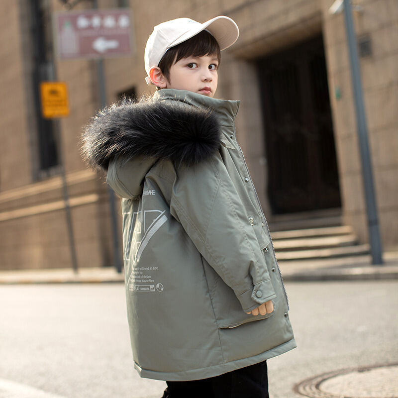 minanser童装韩版儿童羽绒服男童中长款白鸭绒冬季中大童男孩加厚宝宝