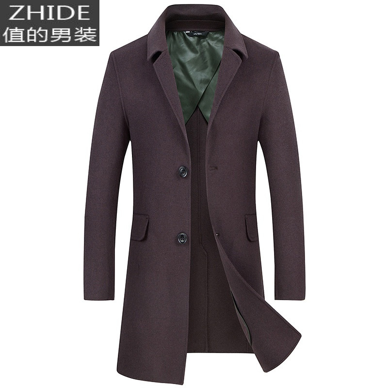 suntek秋冬季男士大衣双面尼中长款潮流毛呢风衣商务休闲翻领妮子外套