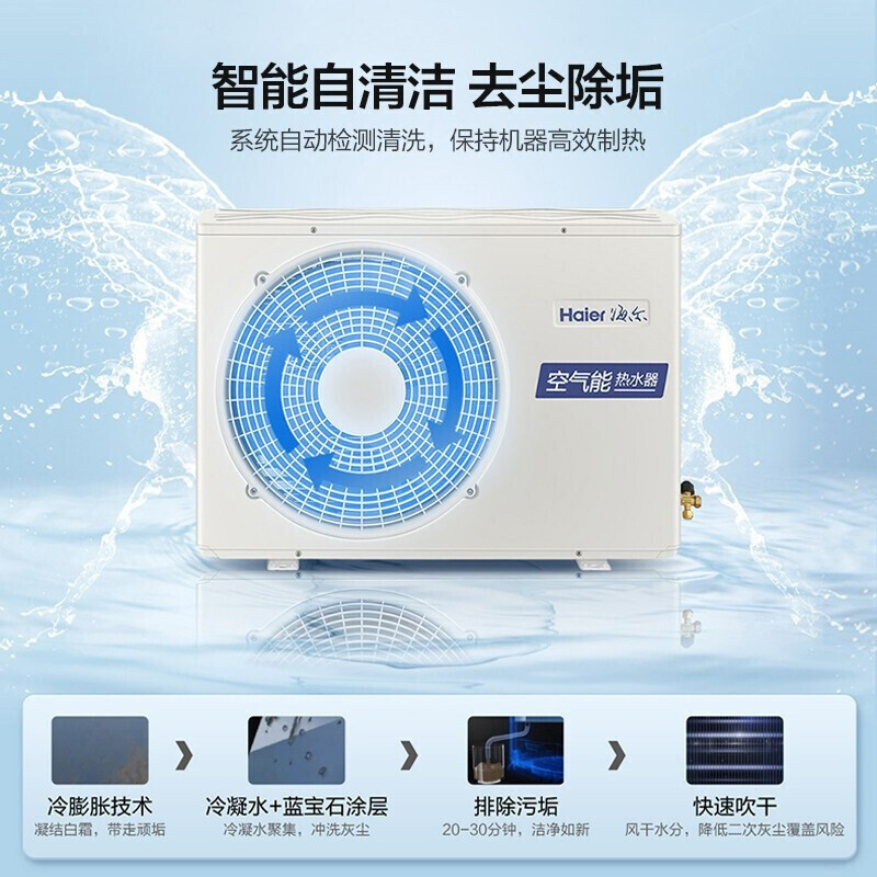 海尔(Haier)空气能电热水器200升大容量家用双源速热一级能效变频速热健康除菌外机自清洁南北通用