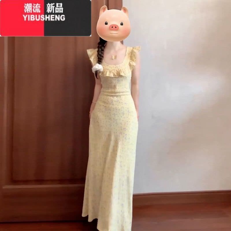 YIBUSHENG法式气质小飞无袖背心吊带碎花连衣裙子女季2024新款小个子长裙图片