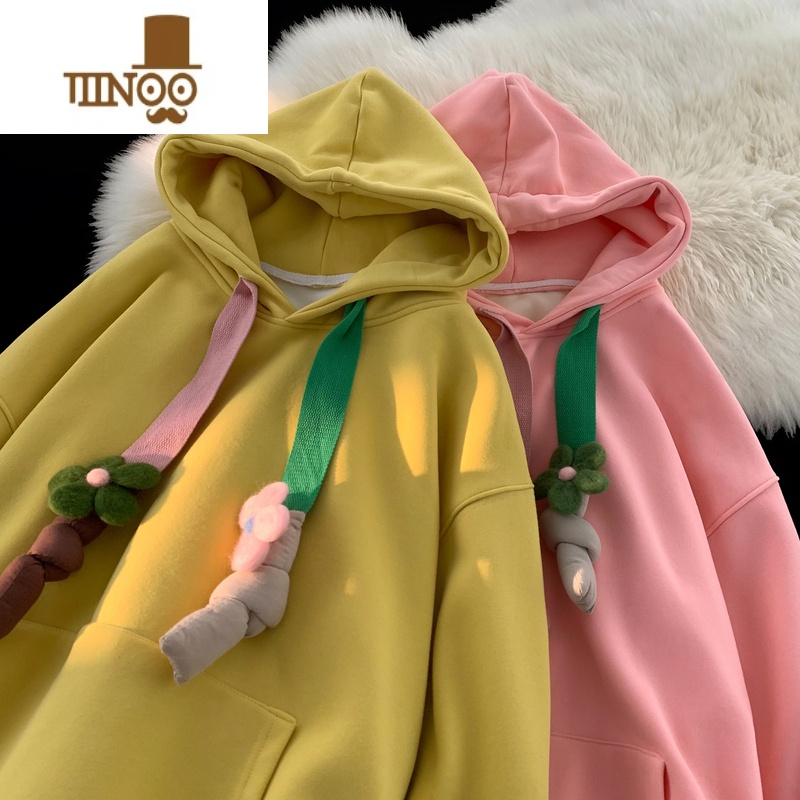 YANXU抽绳连帽卫衣男2023美式复古韩版青春流行宽松百搭设计感上衣连搭高清大图