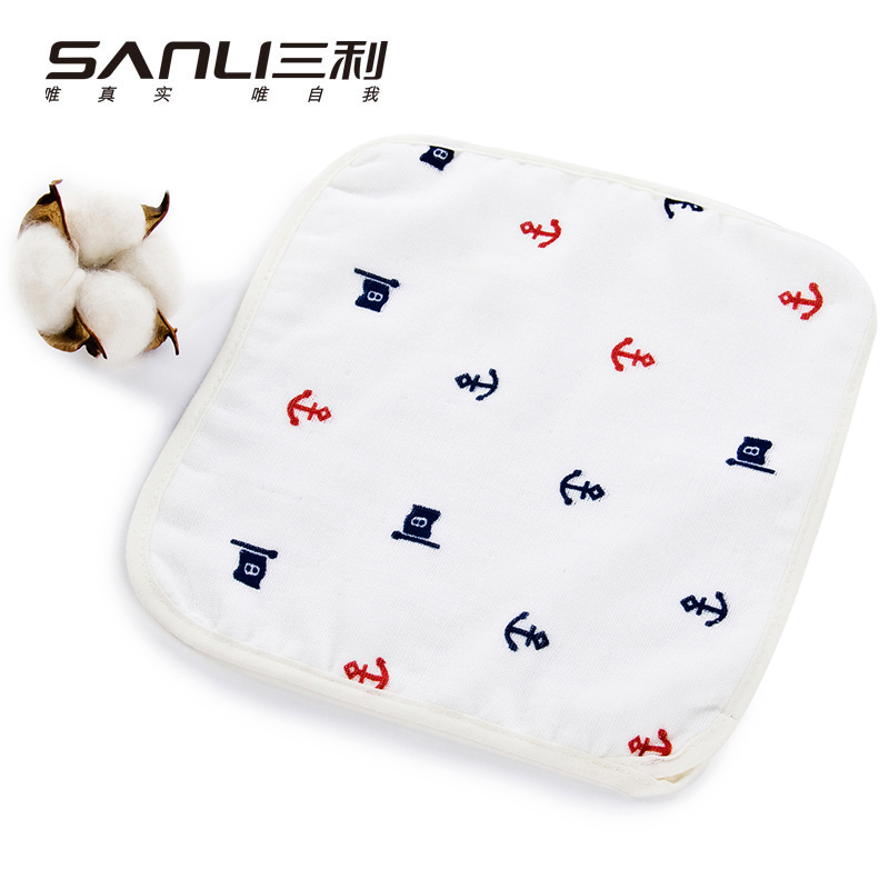 三利纯棉童巾高密度纱布婴幼儿方巾30×30cm2条装 A类安全标准 新生儿面巾 手帕 擦汗巾 海军风