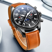 瑞士嘉年华Carnival手表男士机械表全自动机械表 男多功能真皮时尚大表盘休闲防水男表机械飞行员系列腕表8771