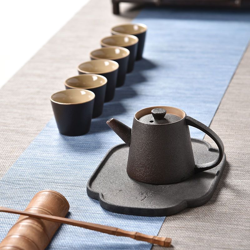 特价青瓷茶具陶瓷套装家用简约泡茶壶茶杯子茶盘整套功夫茶具批发 7头黑紫砂-(高性价比)