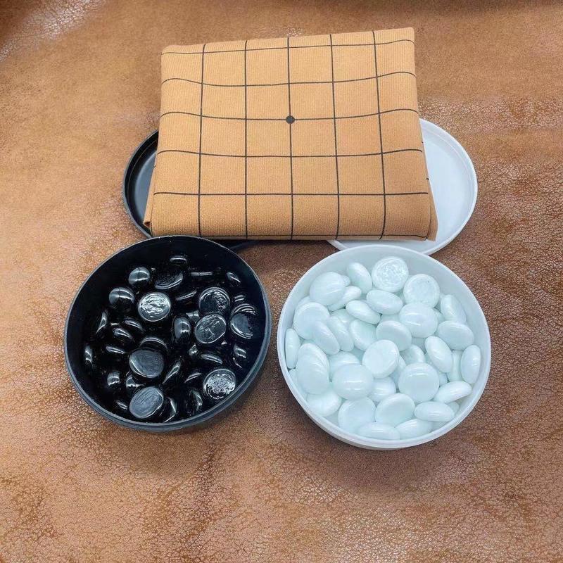 黑白玻璃连珠五子棋四子棋皮革棋盘盒装儿童初学者围棋套装黑白子黑白