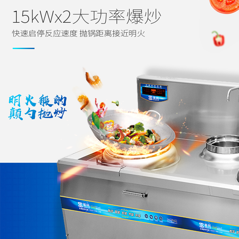 圣托(Shentop)双头单尾小炒炉 15kW饭店食堂电磁灶 双头单尾小炒炉 DCB13高清大图
