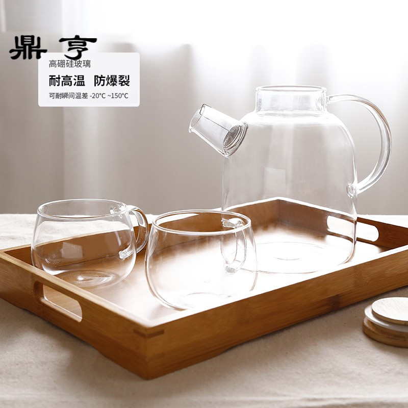 鼎亨家用无铅透明玻璃茶具套装大容量耐热冷水壶功夫茶花茶壶玻璃