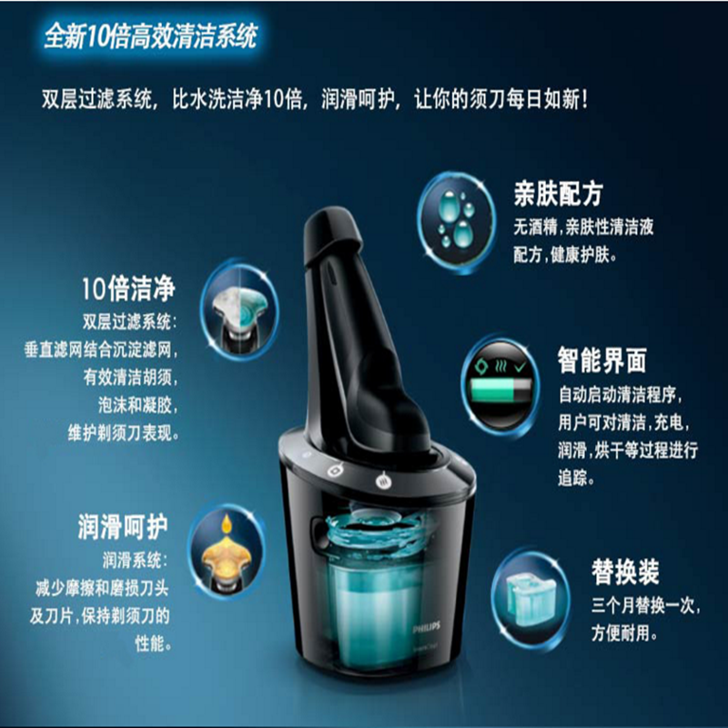 飞利浦(PHILIPS )S9731/31 电动剃须刀 智能清洁系统,卡入式胡须造型器,3种模式,3位数电池电量指示灯