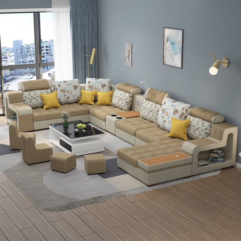 一米色彩沙发布艺沙发组合大户型别墅左转角右贵妃简约现代多功能u型