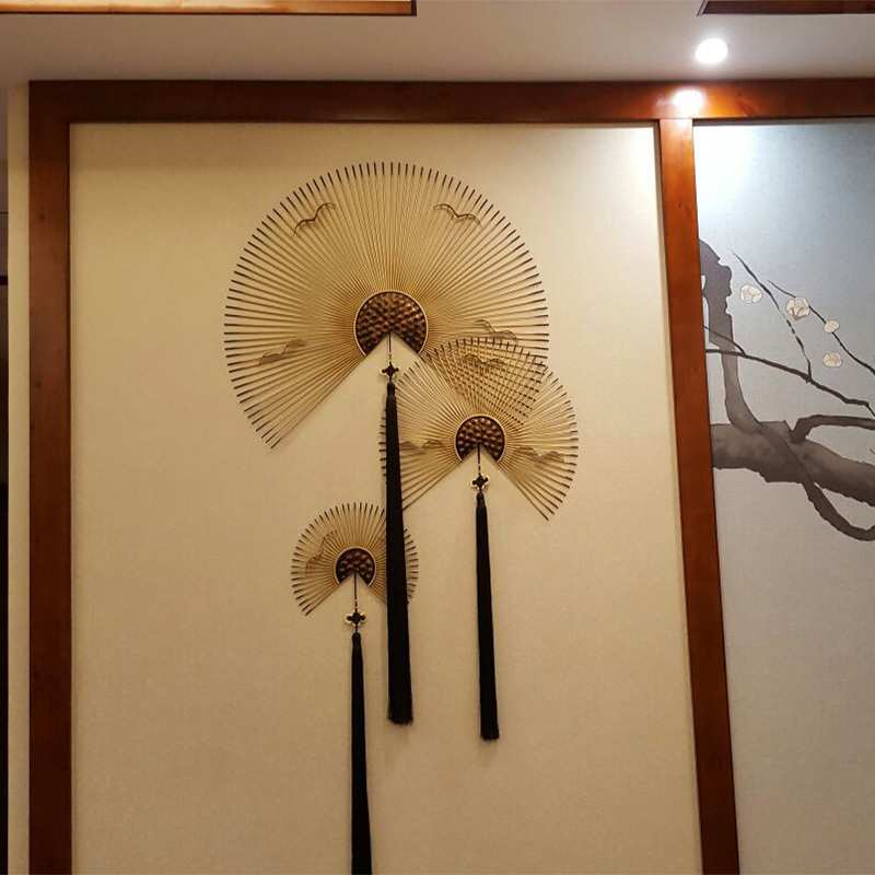 中式墙饰铁艺壁挂扇子墙壁挂饰墙上创意客厅玄关餐厅墙面装饰挂件 三维工匠 60一件壁饰