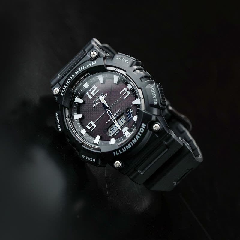 casio官方旗舰店卡西欧运动手表男 官方限量太阳能运动防水潮流 石英表男 小黑表电子手表正品AQ-S810学生手表图片