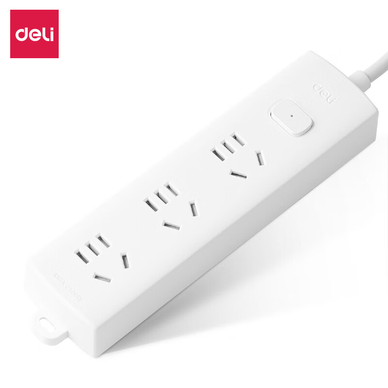 得力 LX1121.8 莹白系列延长线插座_3组_1.8米_PVC袋 白个高清大图