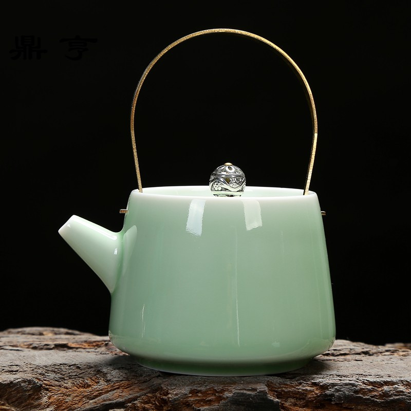 鼎亨青瓷茶壶陶瓷功夫茶具小茶壶提梁壶梅子青粉青泡茶壶小号单茶