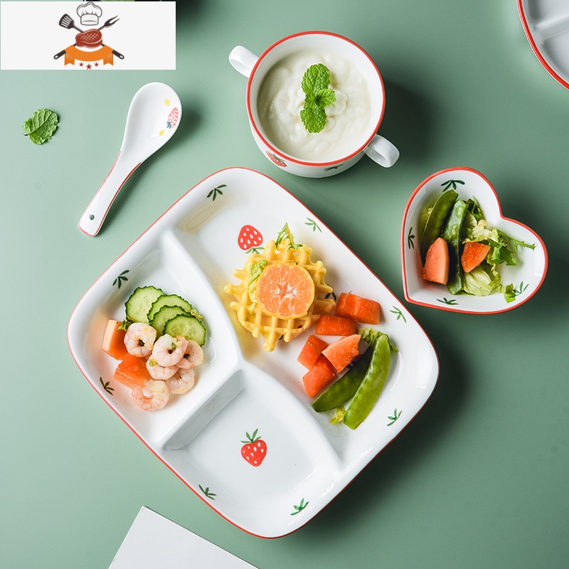 敬平北欧创意三格分餐盘菜盘家用陶瓷分格盘一人食早餐盘碟子餐具套装高清大图