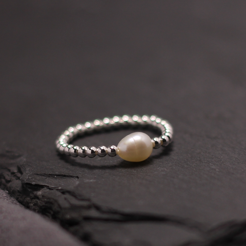 原创设计手工纯银复古森系银饰个性银珠饰品简约天然珍珠戒指送女朋友老婆情人节七夕生日礼物
