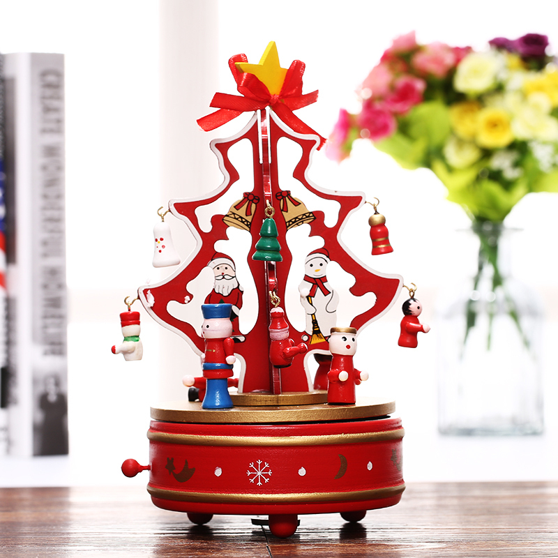 桌面摆件圣诞树八音盒圣诞节装饰品挂件礼物sd1209红色音乐盒