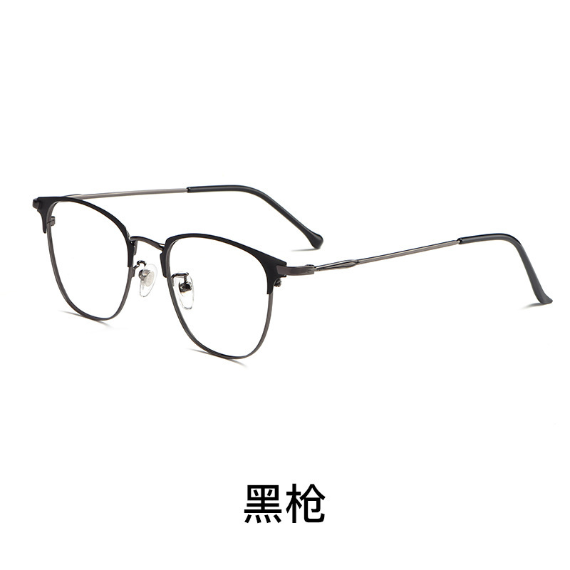 尚境新款商务眼镜框防蓝光金属圆框眼镜光学近视眼镜架可配近视镜 黑枪框架+1.56防蓝光非球面镜片