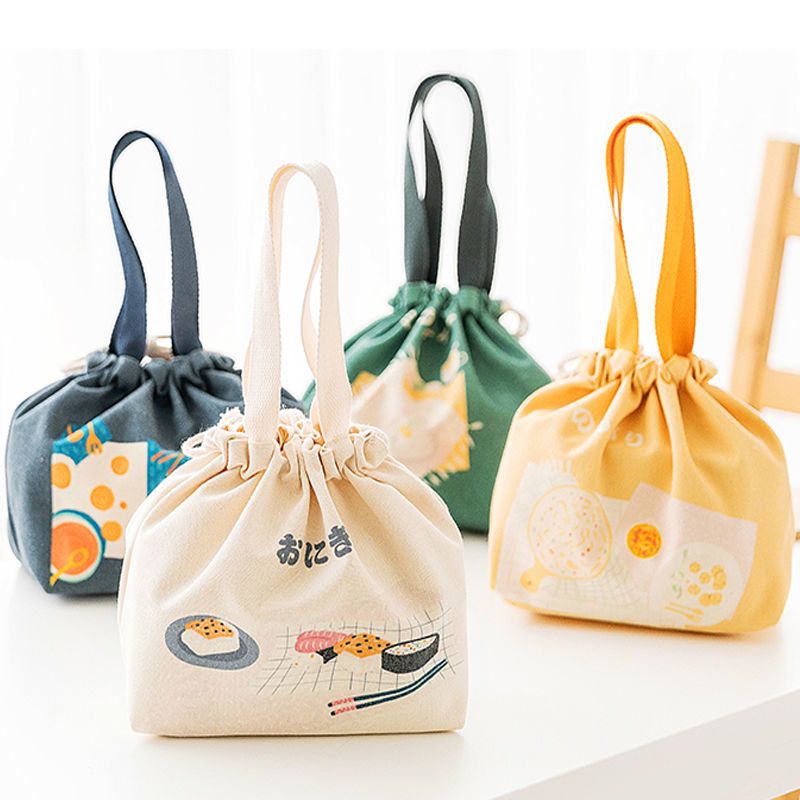 帆布饭盒袋子日式手提可爱大容量保温袋上班带饭束口手提袋便当包保温