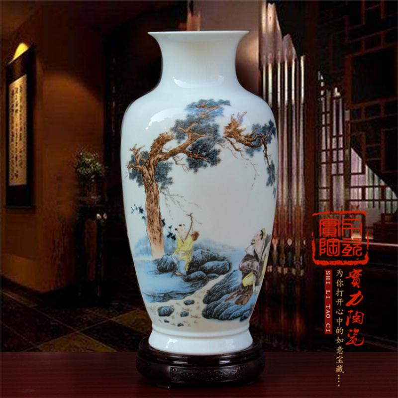 景德镇陶瓷器大花瓶牡丹花开富贵青花山水荷花客厅落地工艺品摆件 三维工匠 松下问童子松子型高清大图
