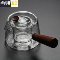 三维工匠玻璃茶壶耐高温加厚烧水壶蒸茶壶煮茶器家用煮茶泡茶壶功夫茶具 歪盖壶锤纹约450m