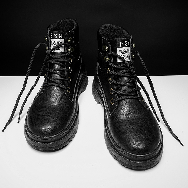 枫述秋季高帮马丁靴男黑色短筒哈雷骑士机车皮靴英伦美式短靴厚底潮鞋