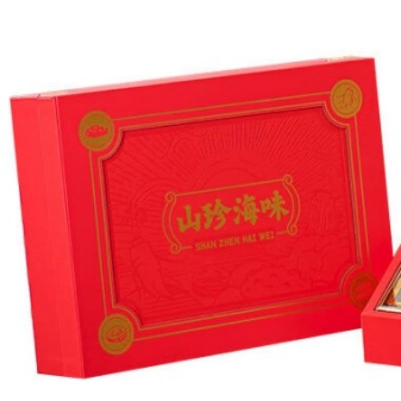 首鲜码头干海鲜礼盒海味过节送礼海参鲍鱼鱼胶干贝过节送礼礼品四季平安四拼红色礼盒海参鱼胶180g图片