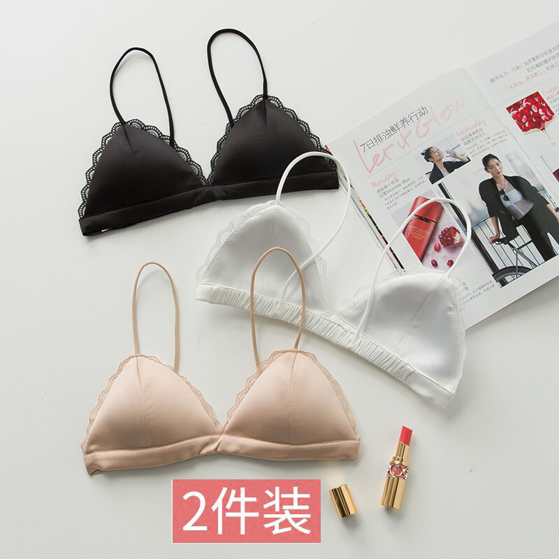 胸蕾丝内衣无钢圈薄款背法式三角杯文胸细肩带抹胸裹胸黑蕾丝款一件