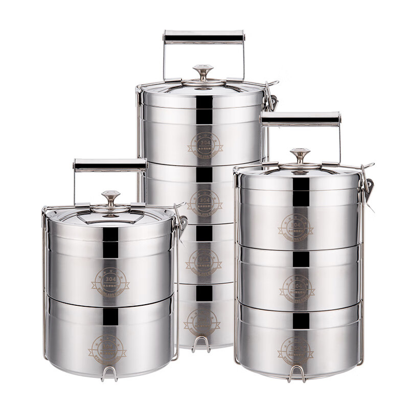 张小泉304不锈钢保温饭盒提篮保温桶分层便当盒 14CM中空保温款四层