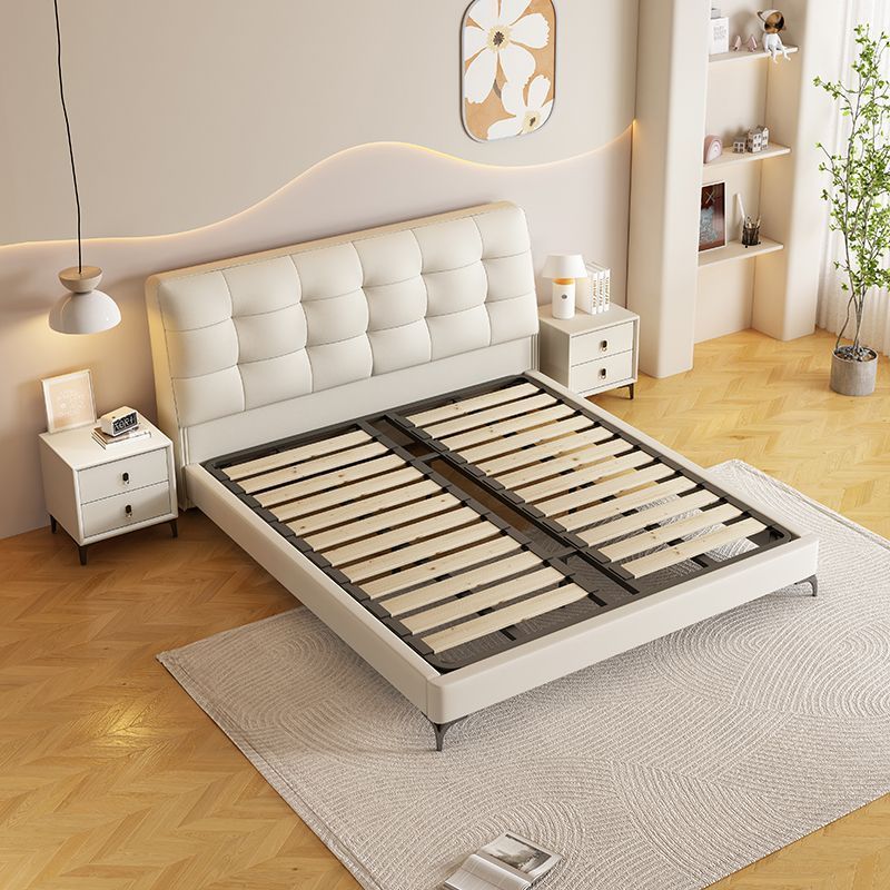 奶油风真皮床轻奢现代简约双人床主卧室实木储物床家用软包大婚床高清大图