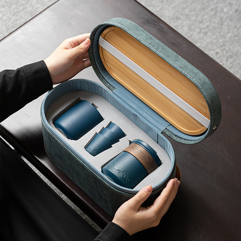 苏氏陶瓷(SUSHI CERAMICS)山水旅行茶具便捷功夫茶具套装陶瓷快客杯带便携旅行包(蓝)高清大图