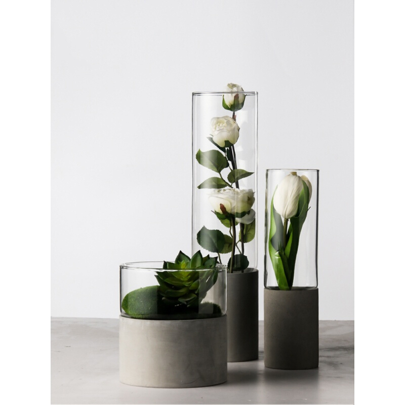 古达水泥花器玻璃花瓶透明北欧客厅摆件中号插花水培玻璃多肉花盆abc一组 仿真植物 报价 参数 图片 视频 怎么样 问答 苏宁易购