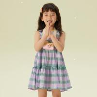 moomoo童装女童连衣裙夏季新款女孩儿闺蜜风彩条纯棉背心连衣裙_774 120cm(120/60) 紫绿组