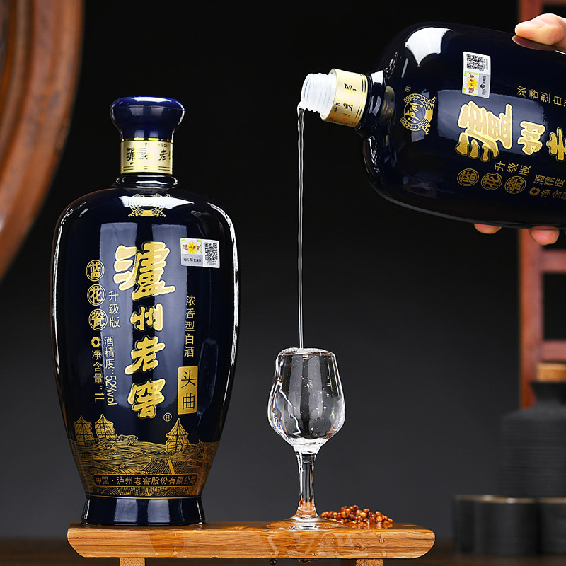 [mn]泸州老窖蓝花瓷头曲52度浓香型纯粮食酒1000ml*单瓶白酒特价送礼