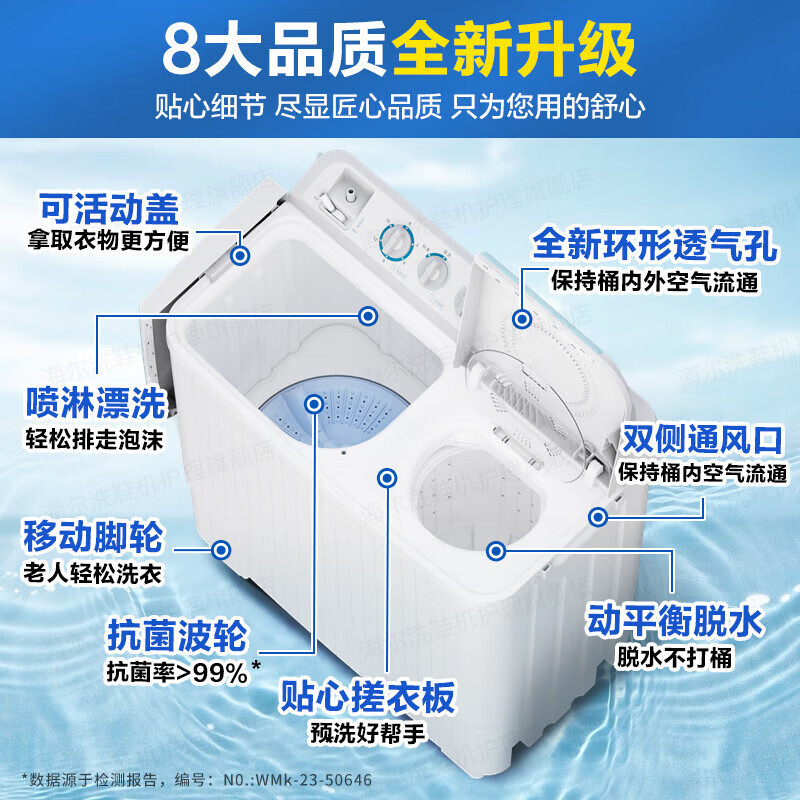 海尔(Haier) XPB120-82A7 12KG洗衣机半自动双缸双桶筒脱水机甩干机大容量家用双动力双杠波轮一级能效高清大图