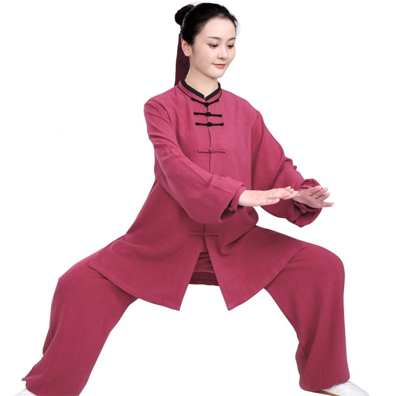 太极服女棉麻亚麻春秋装太极拳练功服男秋冬加厚服装