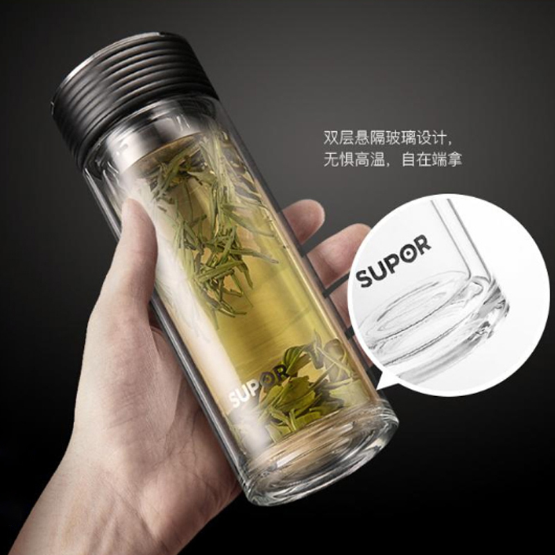 苏泊尔(SUPOR)随行耐热玻璃杯KC35CA1 商务办公出行便携可送礼水杯随行杯茶杯泡茶隔热健康双层高硼硅质感逸系列