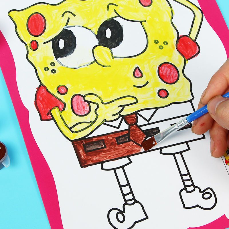 手工涂色画卡幼儿园画本涂鸦画亲子|40画卡4排颜料4支画笔1脚丫色盘