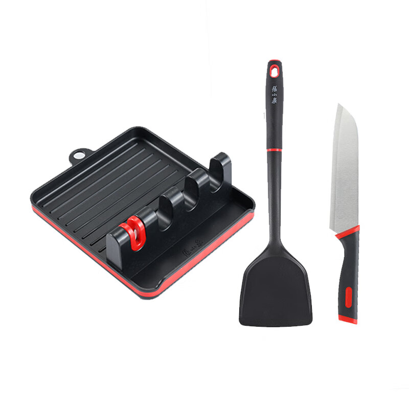张小泉红韵厨具三件套 C53020100 不锈钢菜刀锅铲架