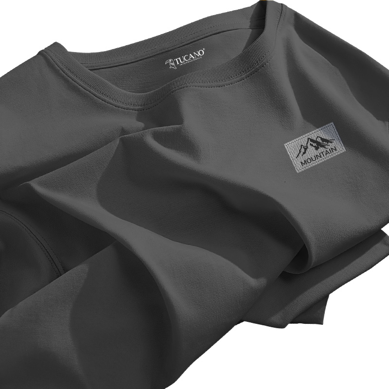 啄木鸟山系男式短袖夏季黑色重磅纯棉打底衫男款正肩半袖t恤男棉半高清大图