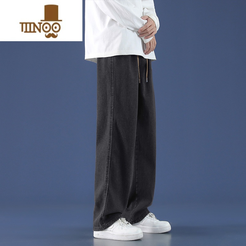 YANXU阔腿牛仔裤男士夏季薄款宽松直筒休闲复古潮牌美式高街长裤子男款高清大图