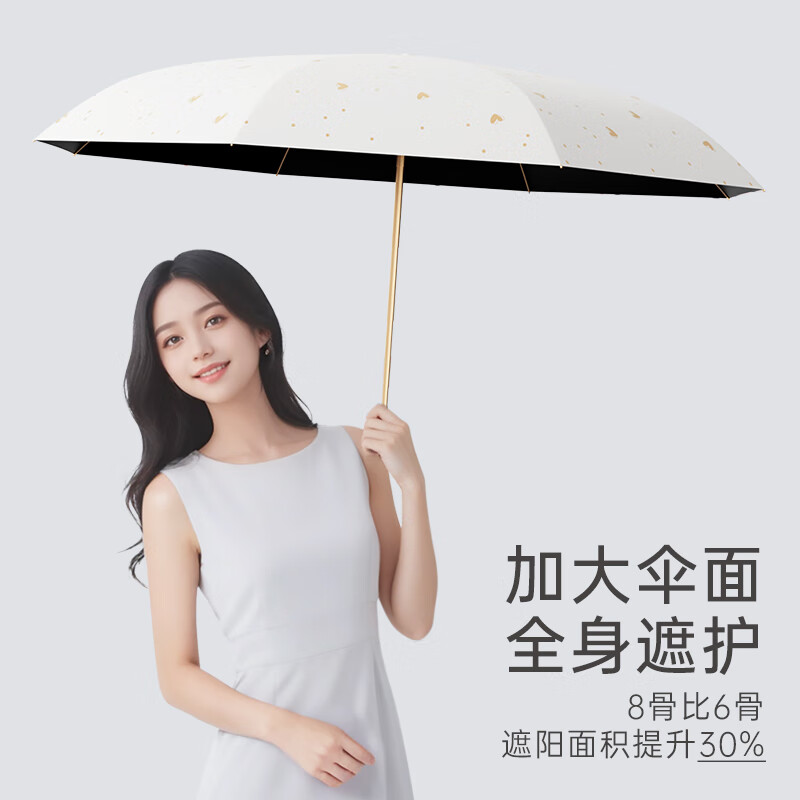 左都 ZD216 太阳伞 烫金爱心五折 胶囊壳款 云朵白[金色骨架]高清大图