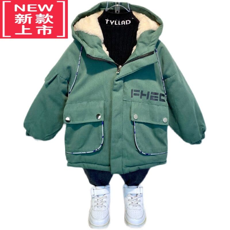 可莉允香港男童时髦外套2022秋冬新款洋气宝宝加绒棉服儿童网红派克棉袄图片