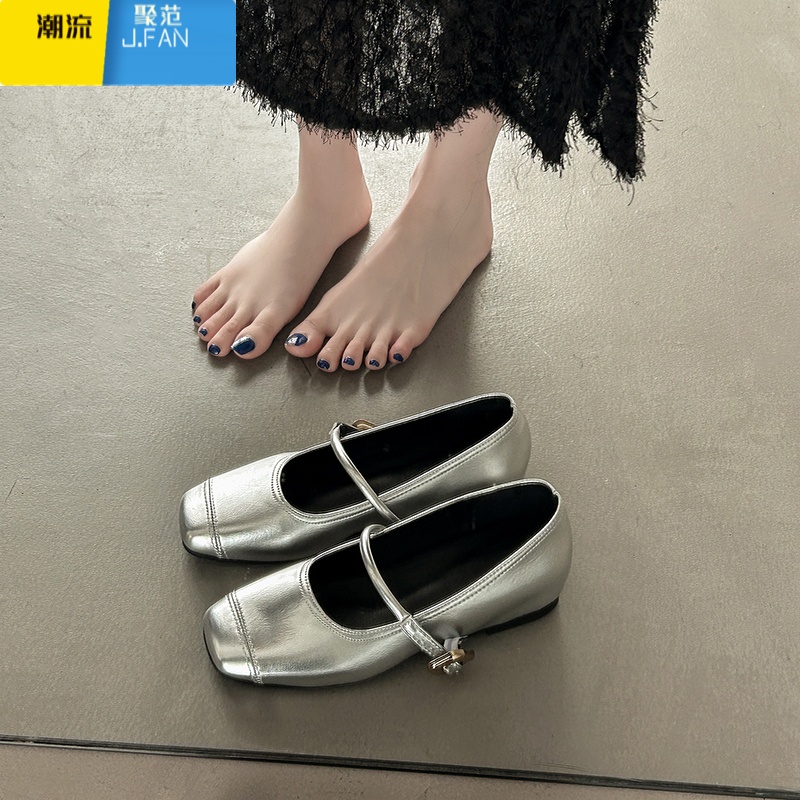 聚范小个子内增高玛丽珍鞋单鞋女2024年新款配裙子银色小皮鞋潮高清大图