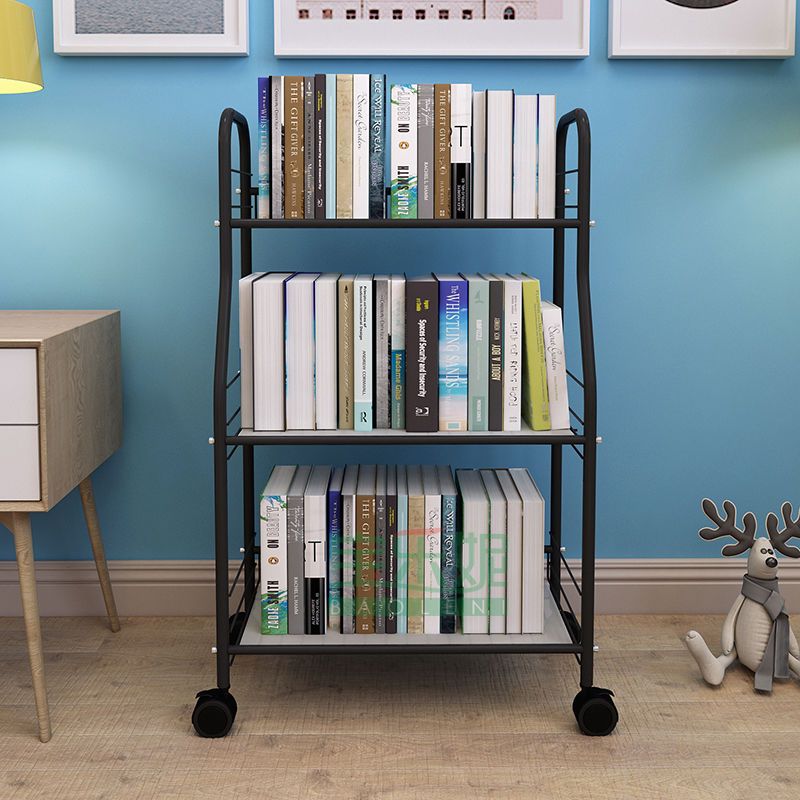 书架简易置物架落地移动小推车卧室宜家书房书桌收纳放书架子白色三层