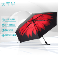 天堂伞 碳纤黑胶朝里转印三折太阳伞晴雨伞1283