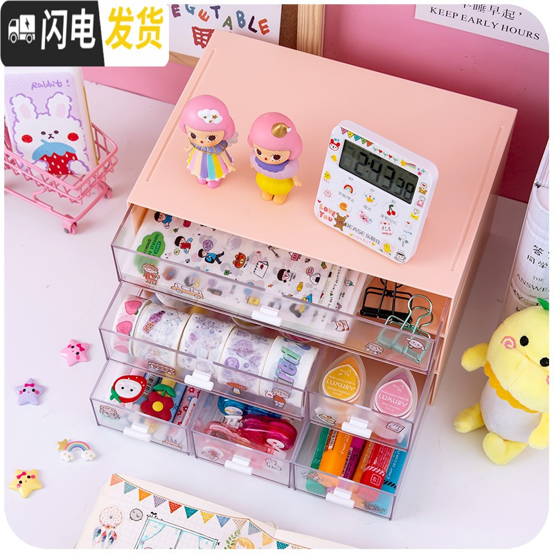 三维工匠ins学生桌面抽屉收纳盒小盒子创意笔筒塑料抽屉式文具书桌置物架高清大图