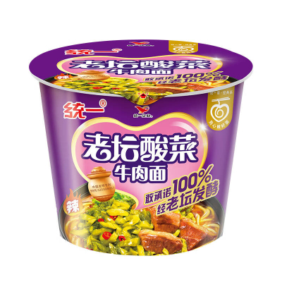统一 来一桶 红油老坛酸菜牛肉面 120克*12 整箱装方便面（新老包装交替发货）