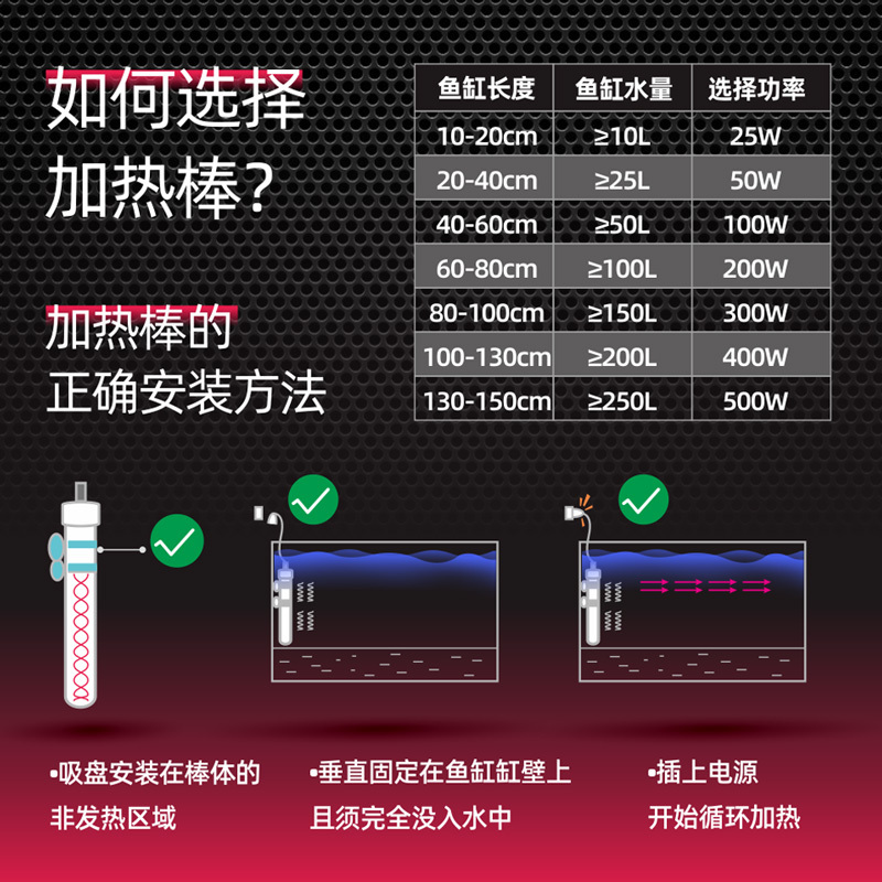 鱼缸加热棒 迷你超短不锈钢玻璃加热棒 乌龟缸超短加温棒 恒温高清大图