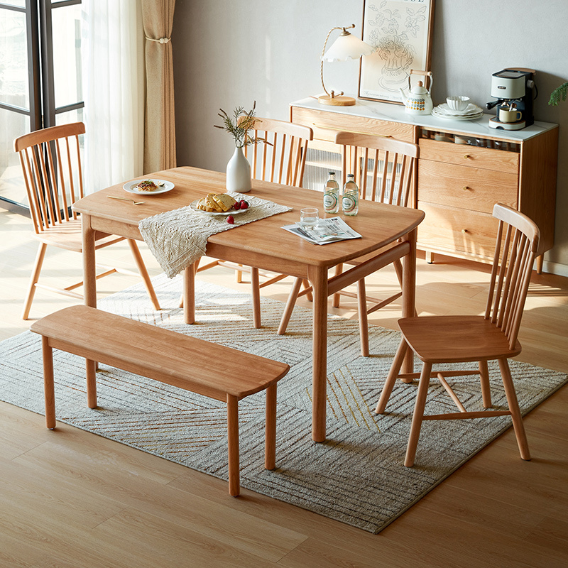 9月新品林氏家居简约北欧全实木餐桌椅组合家用原木色餐桌书桌两用饭