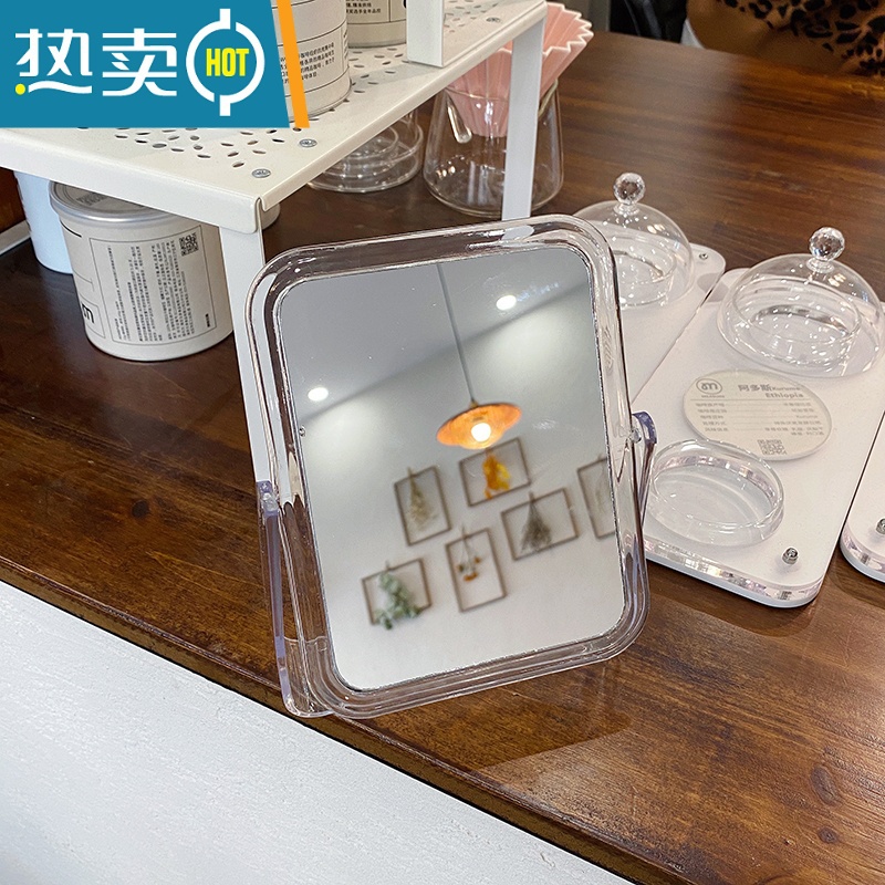 敬平镜子化妆镜学生宿舍桌面梳妆镜女家用小型便携ins简约台式双面镜便携式用镜 圆形透明镜(送白色笔)高清大图